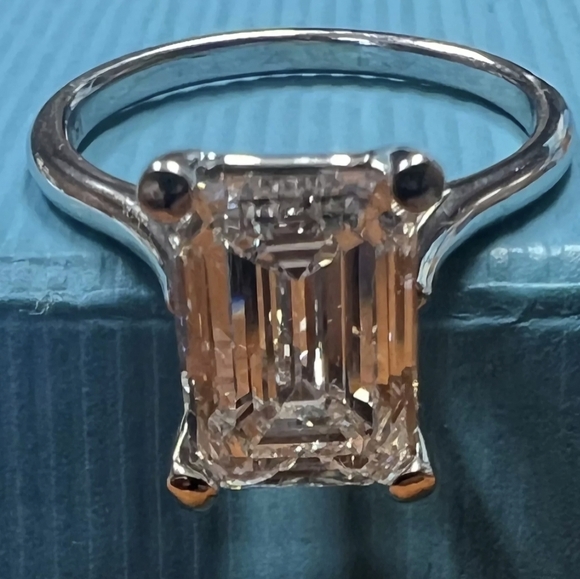 3.46 Lab grown diamond emerald cut 14k white gold engagement ring - Picture 4 of 11